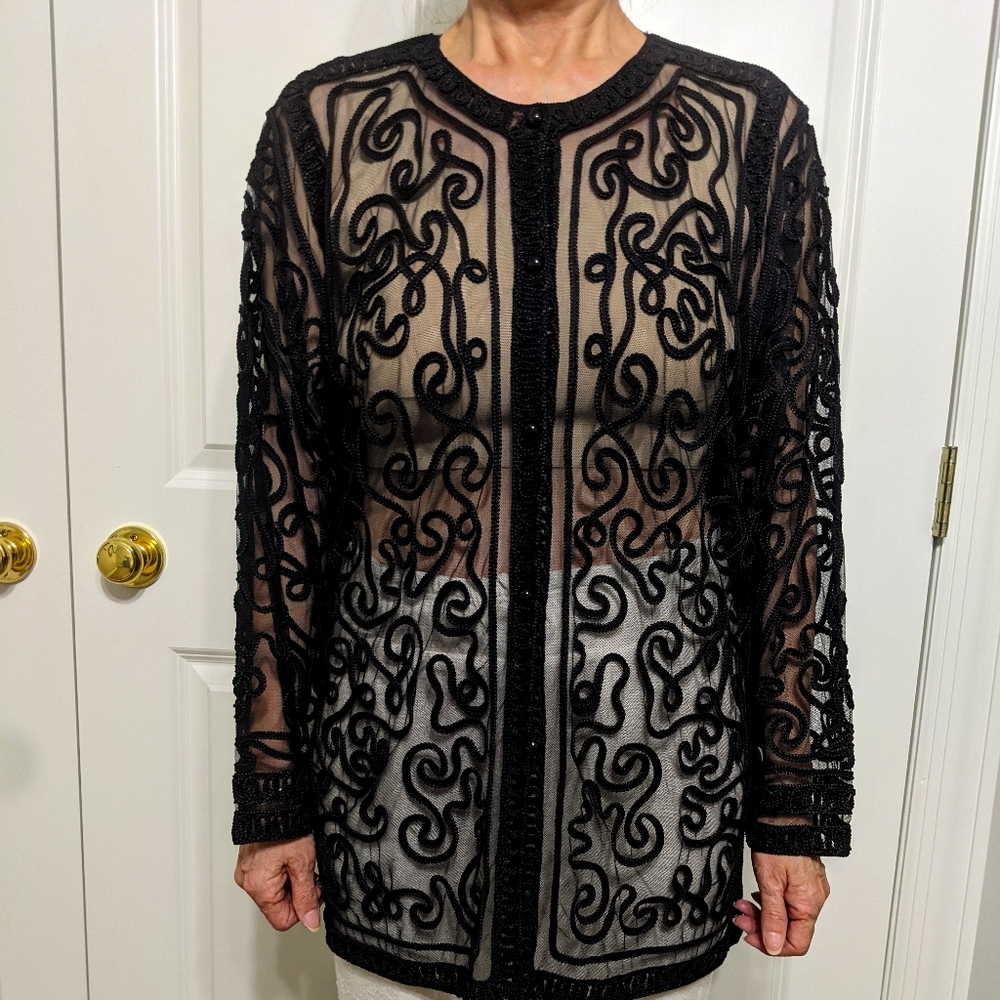 Black embroidered sheer jacket